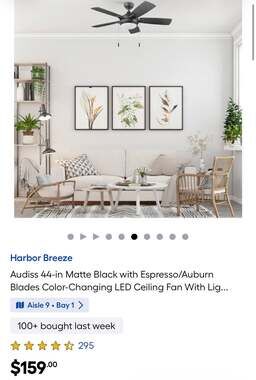 Harbor Breeze Audiss 44-in Matte Black Color-Changing LED Indoor Ceiling Fan